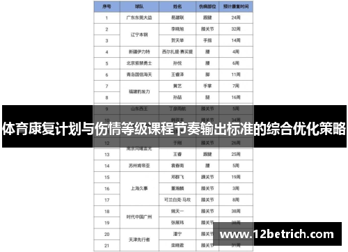 体育康复计划与伤情等级课程节奏输出标准的综合优化策略